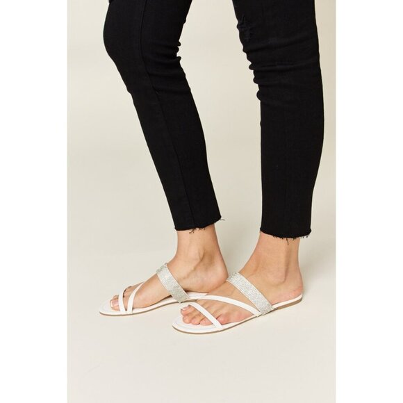 WILD DIVA Rhinestone Strappy Flat Sandals - Picture 1 of 6